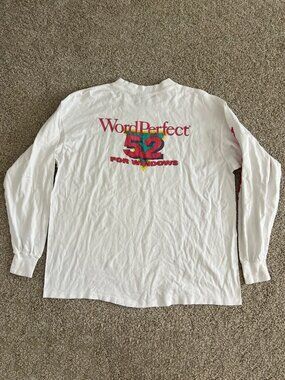 90s WordPerfect 5.2 Double Sided Promotional Tech Long Sleeve T-Shirt Size XL